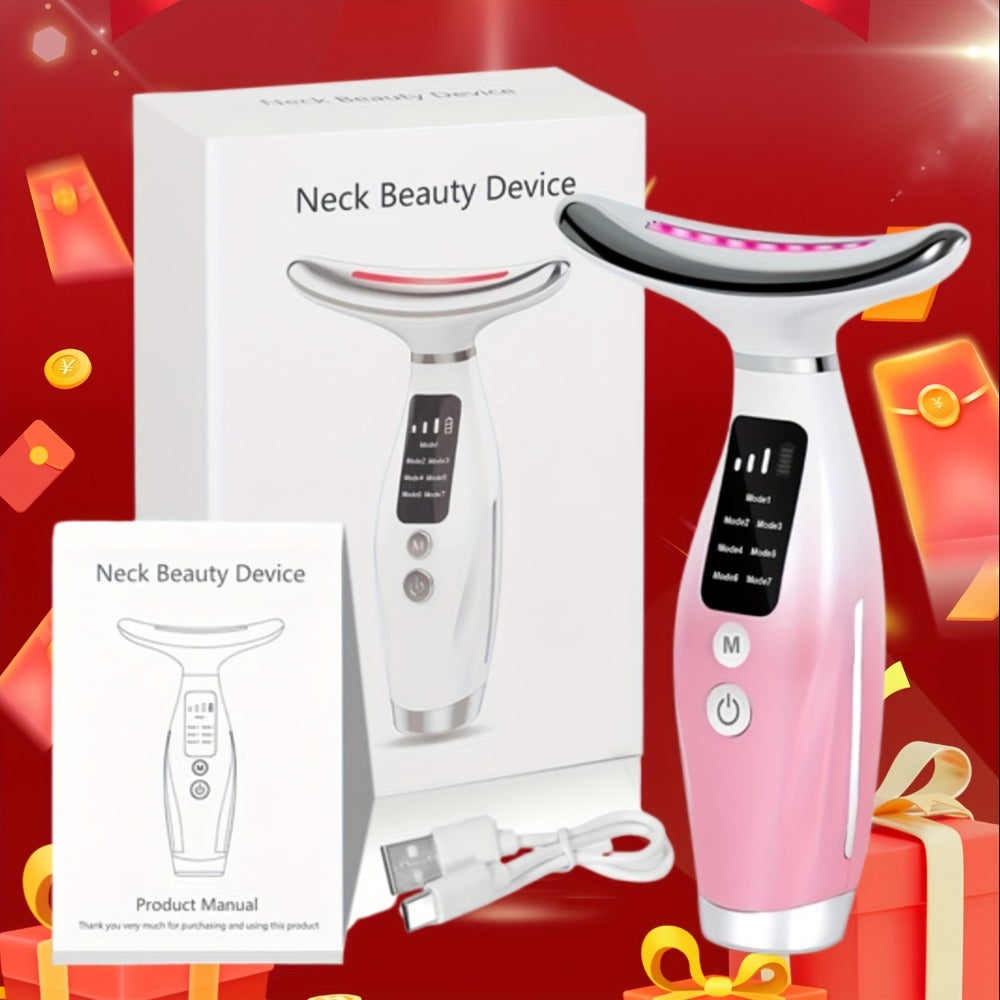 Face Neck Massager Rechargeable Beauty Device - 7 Massage Modes Electric Facial Lifting Tool for Women - Neck Massager Gift f