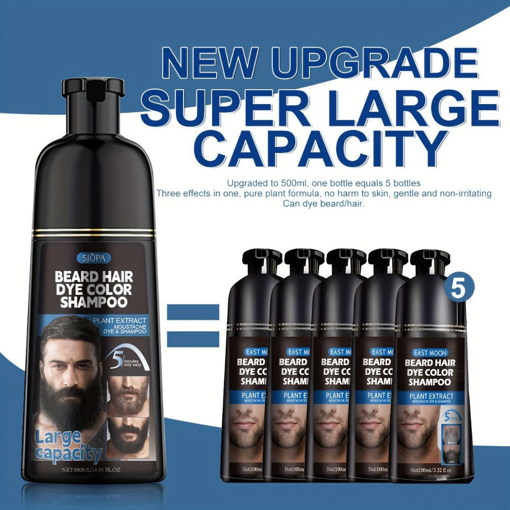 Men's Black Beard Dye 3-in-1 Hair & Beard Color Kit - Fast Blackening in 10-15 Minutes, Nourishing Skin-Safe Formula — image 