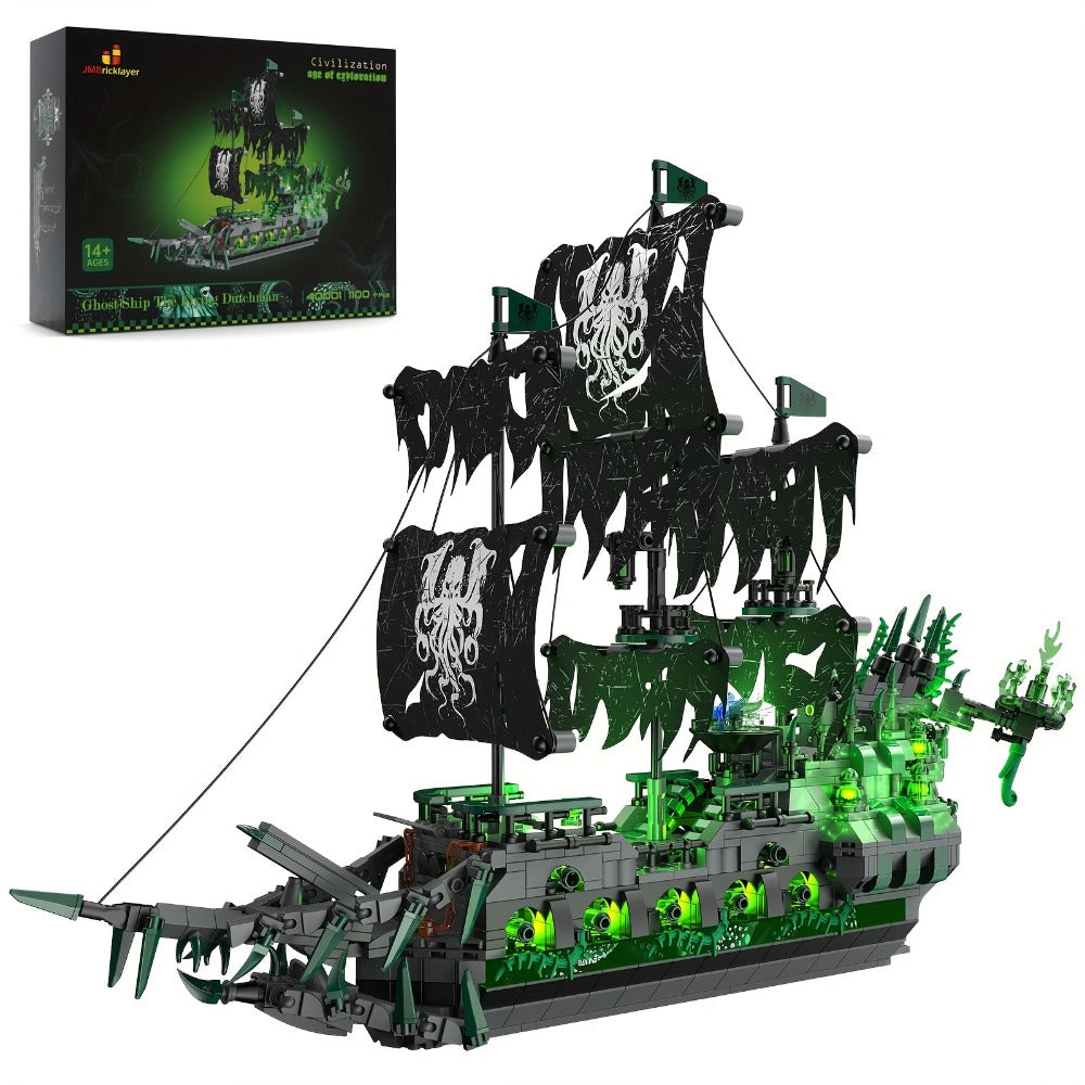 Flying Dutchman Pirate Ship Building Blocks Ghost Ship Model 40001 with LED Lights, Adult Teen Collector Construction Kit — i