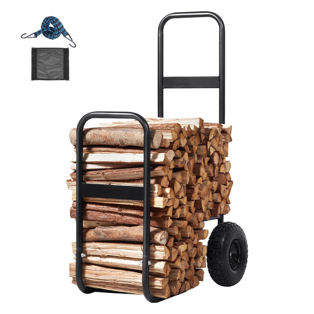 Firewood Log Cart, Carbon Steel Wood Carrier with Pneumatic Rubber Wheels for Garden, Patio and Yard Use — image 1