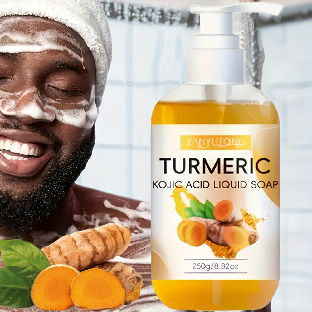 Turmeric Kojic Acid Liquid Soap 250g – Skin Brightening Body Wash for Dark Spots, Even Skin Tone, Deep Cleansing Rich Foam — 