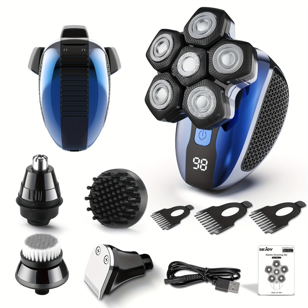 Electric Head Shaver for Bald Men 7D 7 Floating Heads – All-in-One Grooming Kit with Nose Hair Trimmer & Facial Cleaning Brus