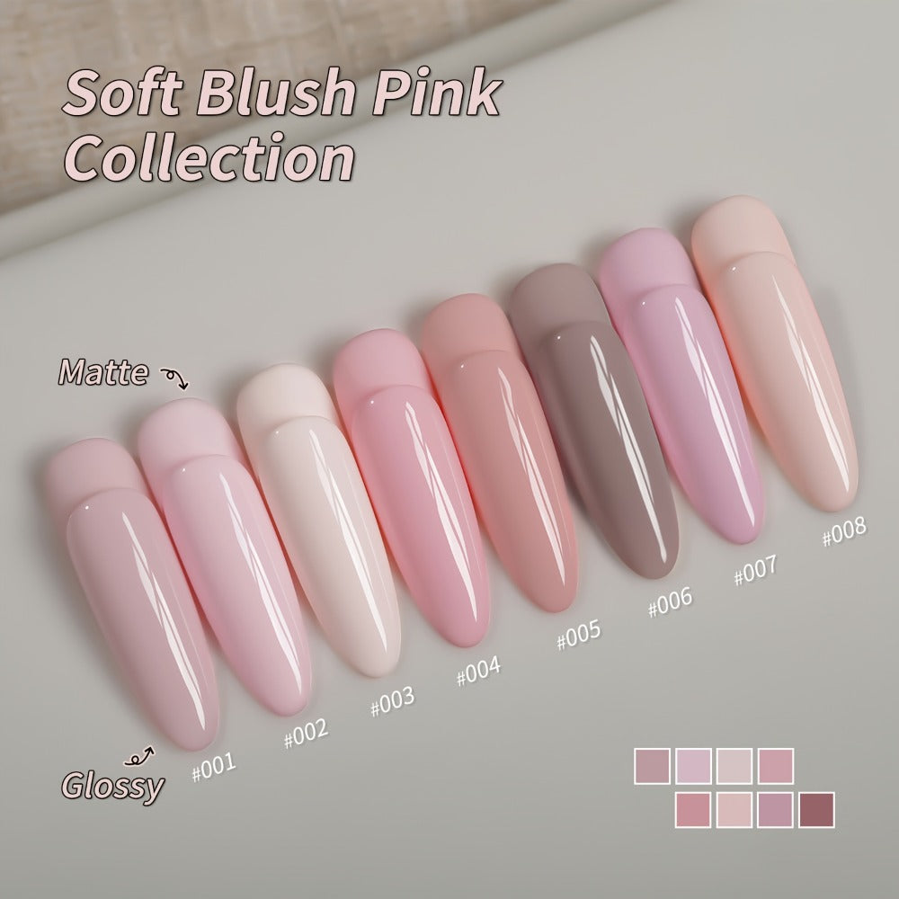 Gel Nail Polish 8-Color Gentle Pink Set in 0.51oz Bottles with Shades 001-008 and LED Soak-Off Cure for Nail Art — image 4