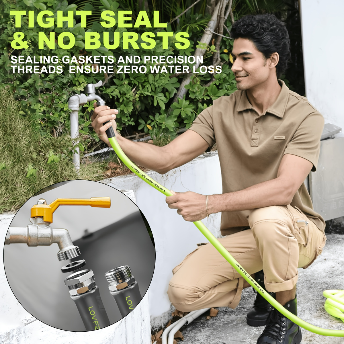 Stainless Steel Metal Garden Hose, Kink-Free, 10-Function Nozzle, Brass Fittings, 10FT to 150FT — image 11