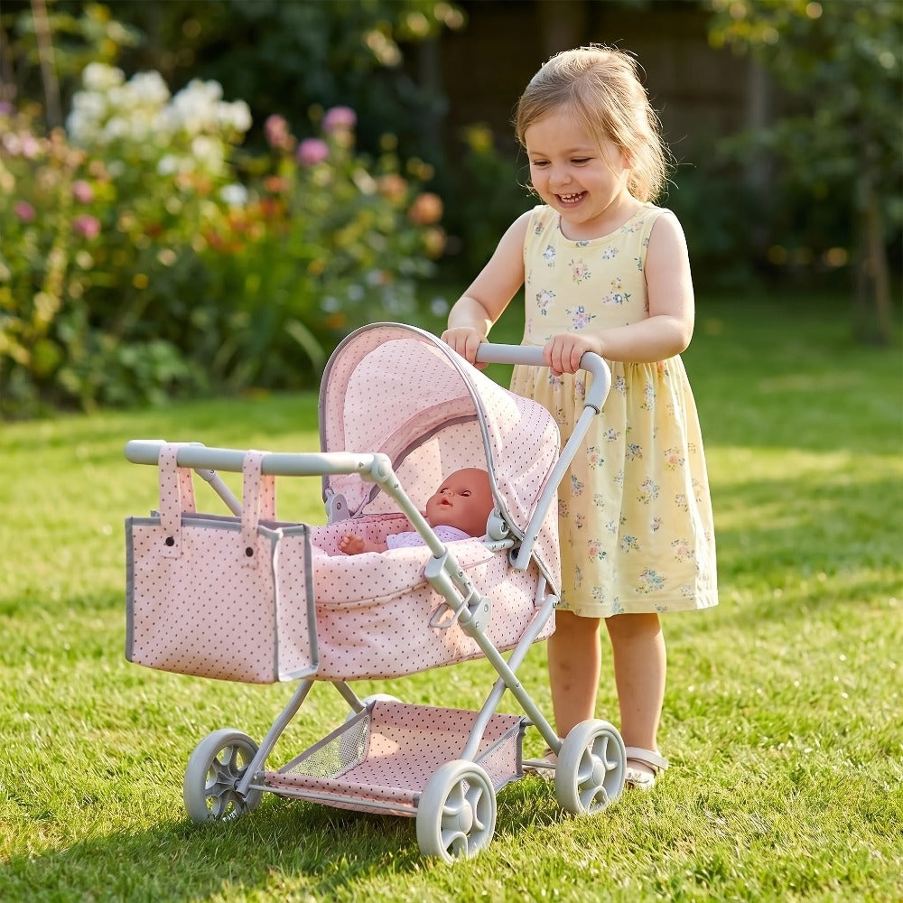 3-in-1 Baby Doll Stroller Set Pink Foldable Pram with Bassinet & Carry Bag with the Listed Color, Size or Set Options for Eve