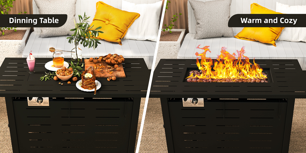 Propane Fire Pit Table Outdoor 50, 000 BTU Gas Fire Table with Lid Lava Rocks & Cover for Patio Backyard Deck Black Brown 40"