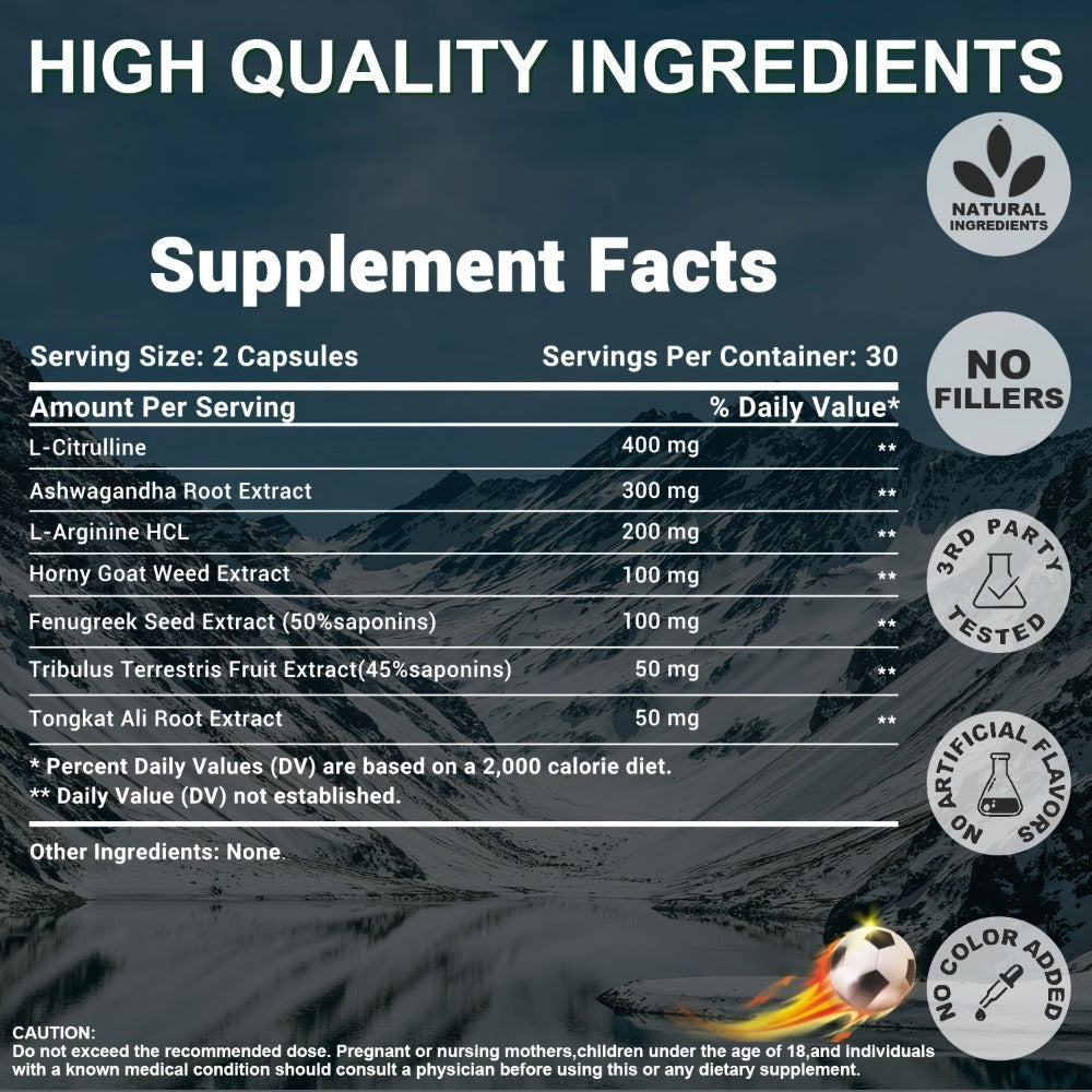 Male Testosterone Support Capsules with Maca Root, Epimedium, L-Citrulline & Ashwagandha, Men's Vitality — image 2