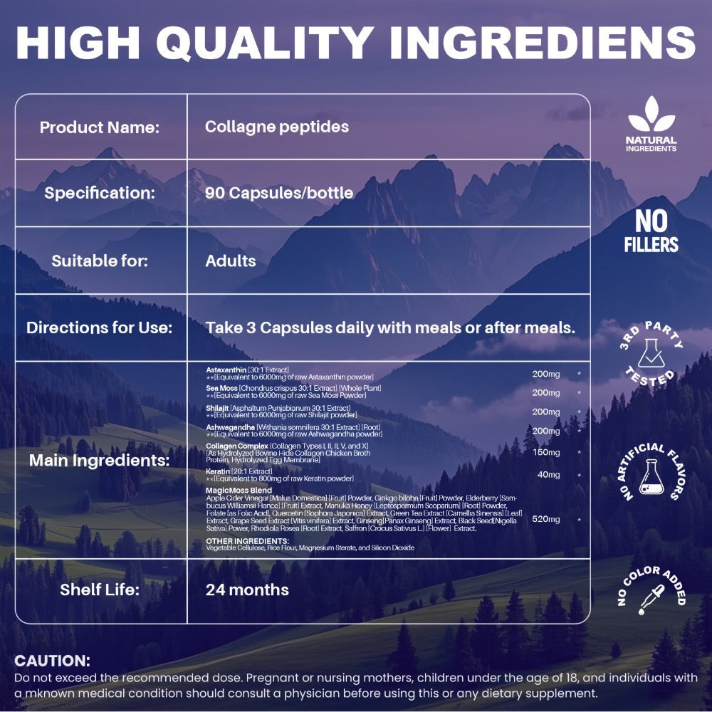 Collagen Capsules Type I II III V X with Vitamin C, Hyaluronic Acid & Biotin, Skin Hydration, Elasticity — image 2