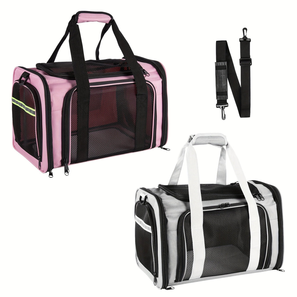 Compact Soft-Sided Pet Carrier with Mesh Panels, Shoulder Strap and Four Pink, Black or Grey Options — image 1