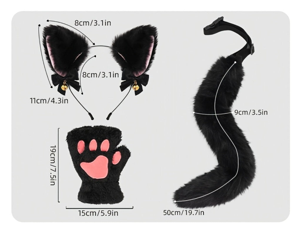 Cat Costume Set 3 Piece, Bell Ear Headband, Plush Paw Gloves & Adjustable Tail for Halloween, Cosplay — image 18