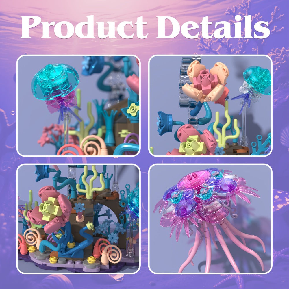 526-Piece Jellyfish Building Block Model with Ocean Scene Base and Pictured 27 cm Display Height — image 8