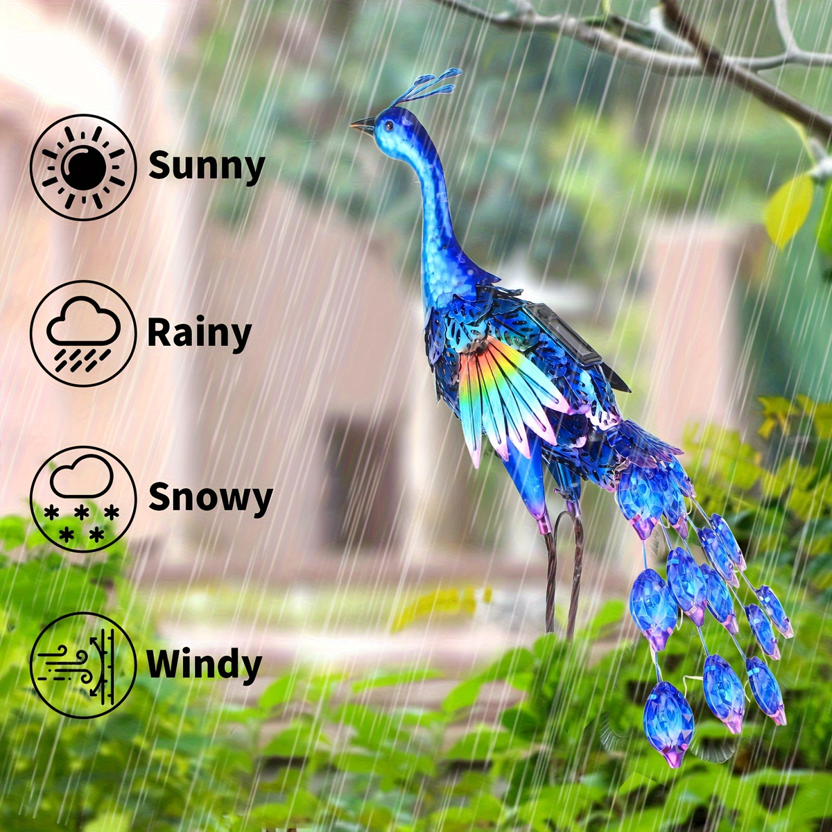 Solar Peacock Garden Statue – Metal Bird Sculpture with LED Lights, Outdoor Yard Art Decor for Patio, Lawn & Garden, Unique G