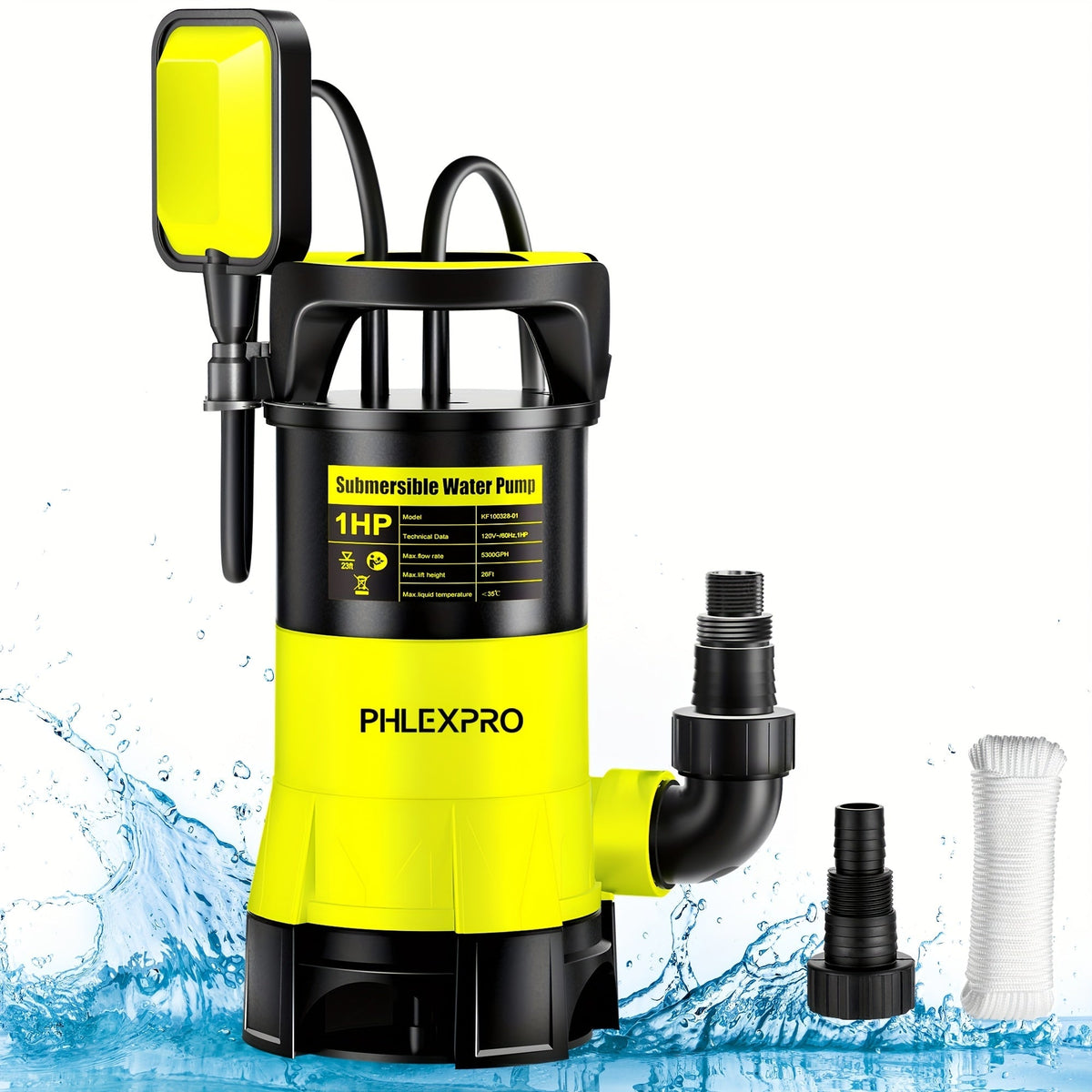 Submersible Sump Pump 1HP 5300GPH 750W with Float Switch 26ft Cord for Pool Pond Basement Garden — image 1