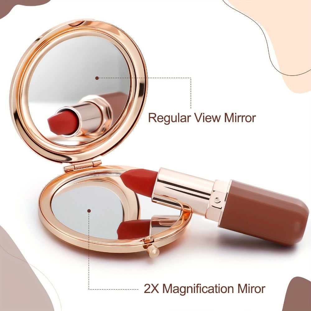 16-Piece Rose-Gold Rhinestone Compact Mirror Set with Engraved Messages and 2X Magnifying View — image 2