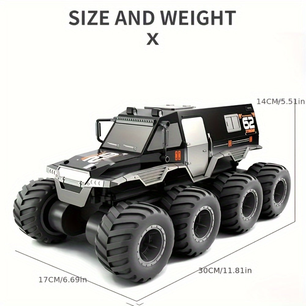 Amphibious RC Truck 8-Wheel Drive 4-Motor Off-Road Climbing Remote Control Armored Vehicle, Oversized Land & Water Military T