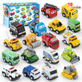 18-Piece Pull Back Mini Cars Set for Kids, City Vehicles Fire Truck Police Car School Bus Freight Train — image 1