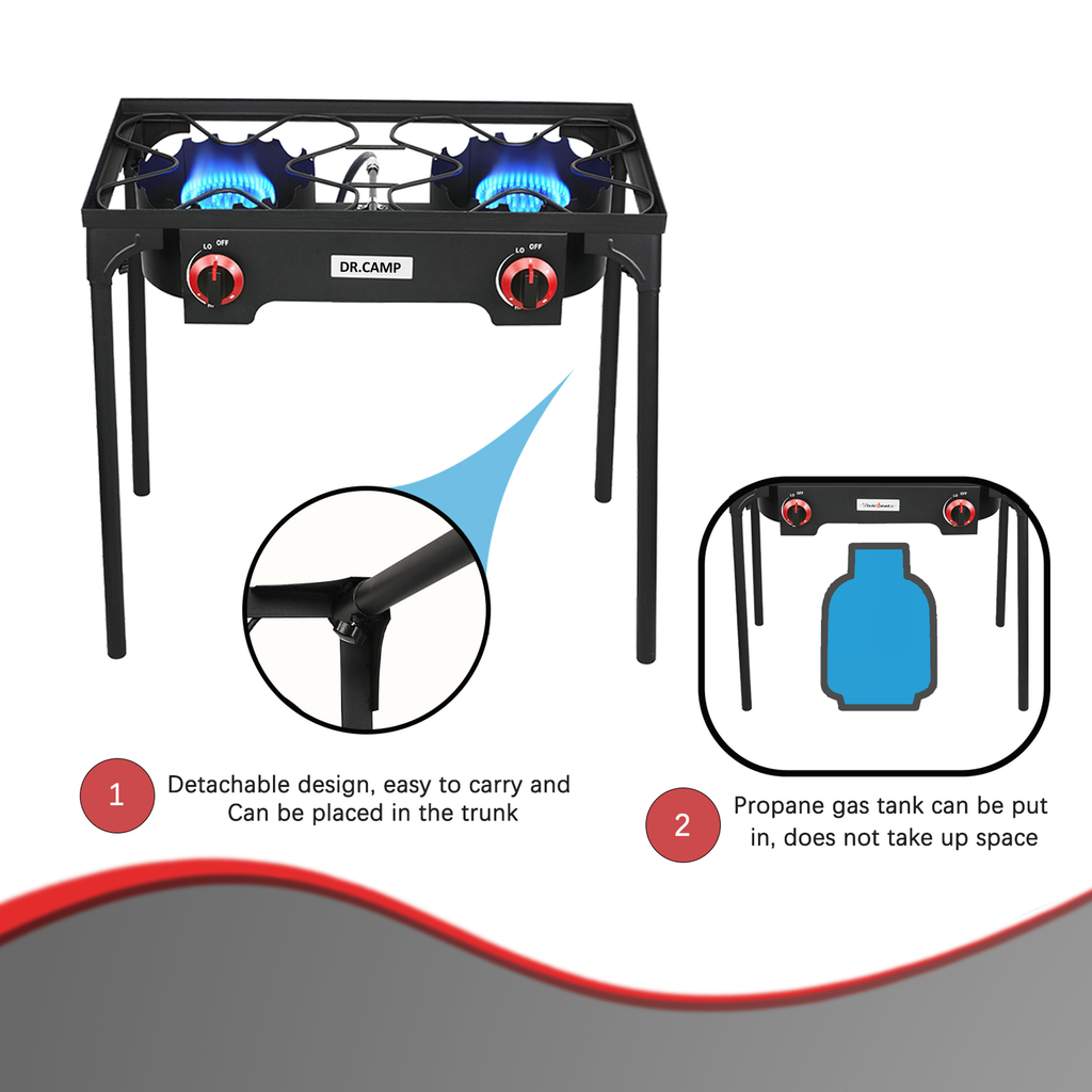 Propane Camping Stove Cast Iron 1, 2 or 3 Burner with Detachable Legs, 20 PSI High-Pressure Regulator — image 9