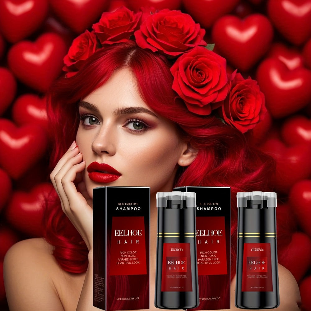 Hair Dye Shampoo, EELHOE Red Two-Pack with Two 200ml Pump Bottles for At-Home Color Application — image 3