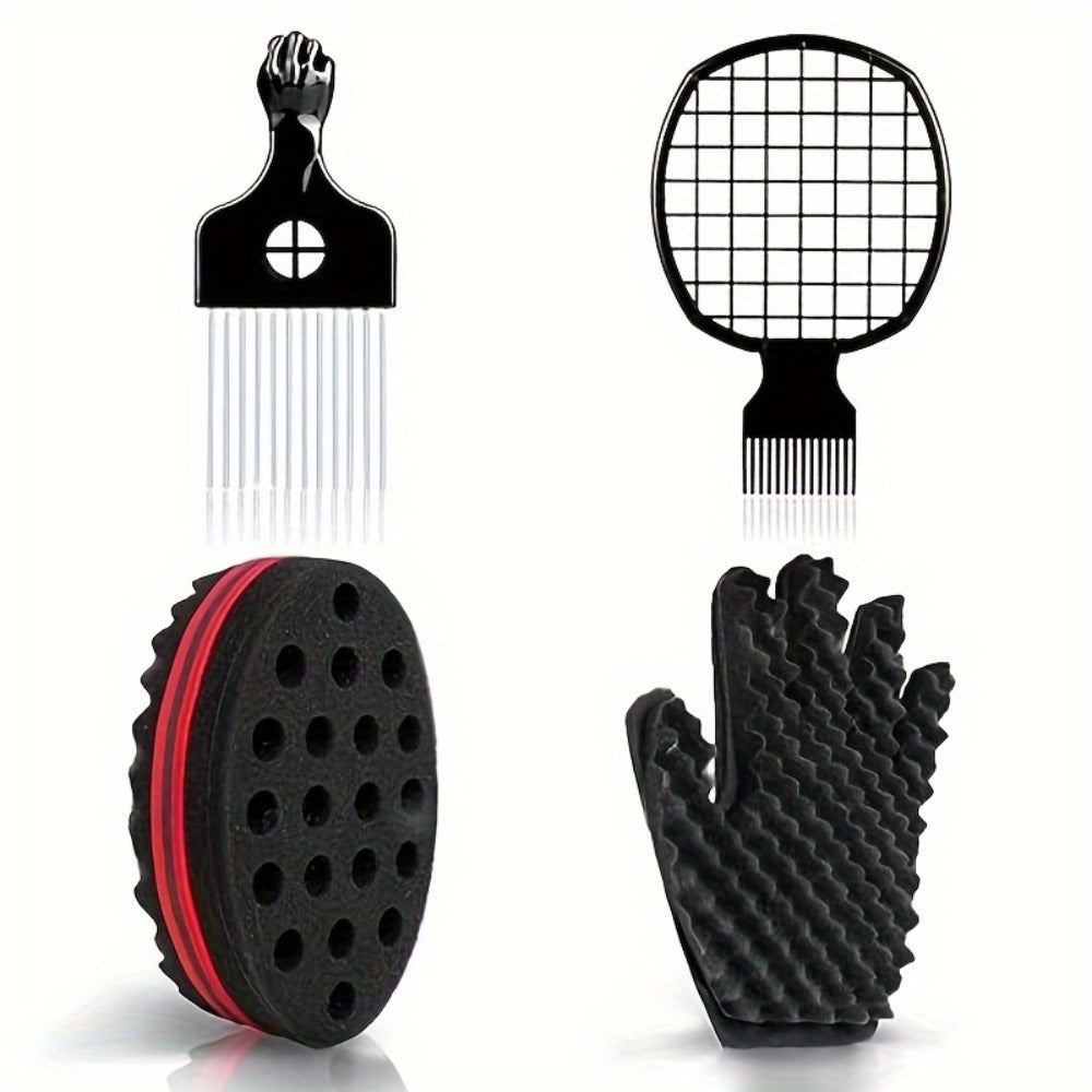 Hair Accessories Four-Piece Curling Sponge Kit with Styling Glove, Metal Pick and Twist Comb — image 1