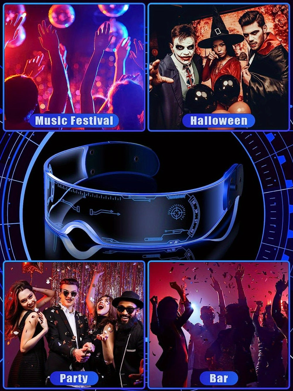 LED Visor Glasses Cyberpunk Futuristic Glow 7 Colors 5 Modes with the Listed Color, Size or Set Options for Everyday Use — im
