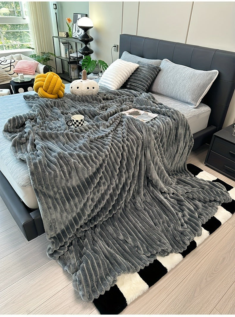 Fleece Blanket Double-Sided 3D Faux Rabbit Fur Throw – Ultra-Soft Thick 300-350g/m² for Home, Office, Travel & Camping — imag