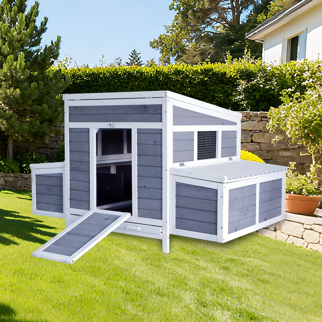 Wooden Chicken Coop with 2 Large Nesting Boxes for 4-6 Chickens, 59" Outdoor Hen House with PVC Roof — image 5