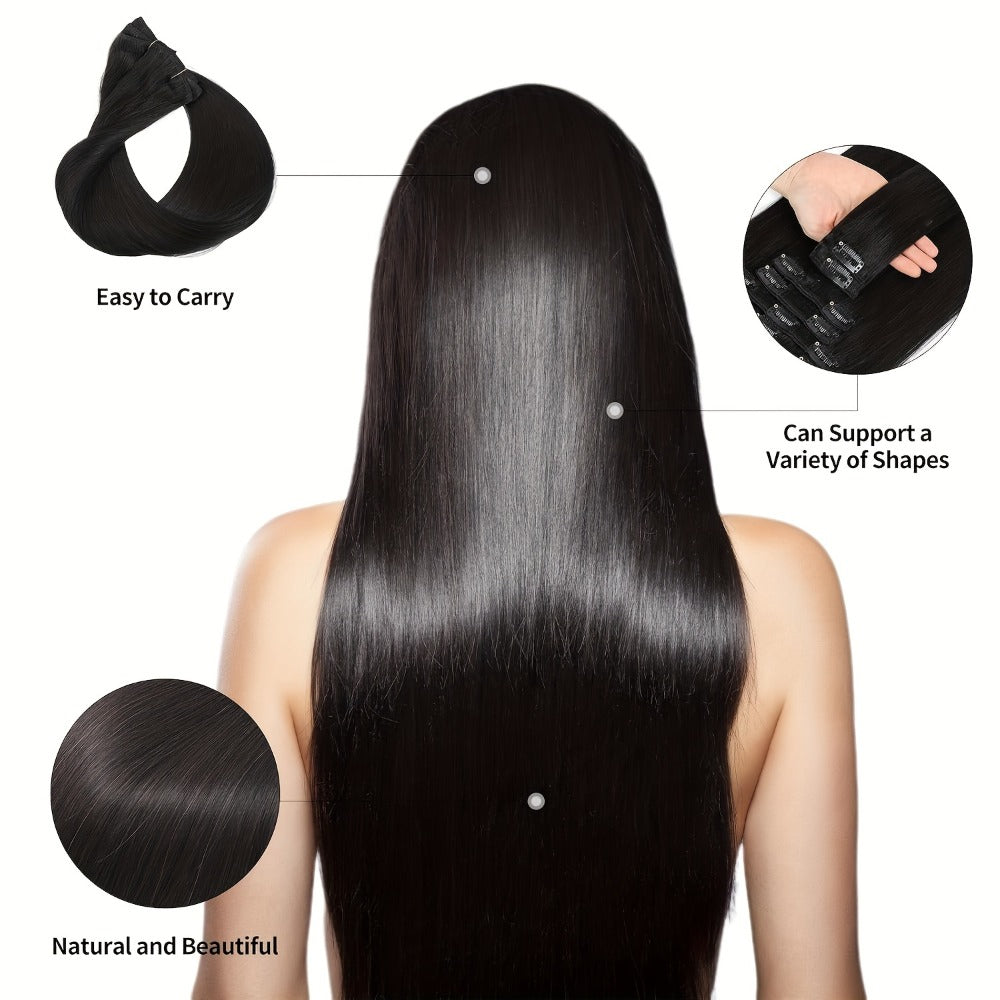 Hair Extensions Straight Brazilian Human Hair Clip-In Set with Eight Wefts, 18 Clips and Six Length Options — image 11