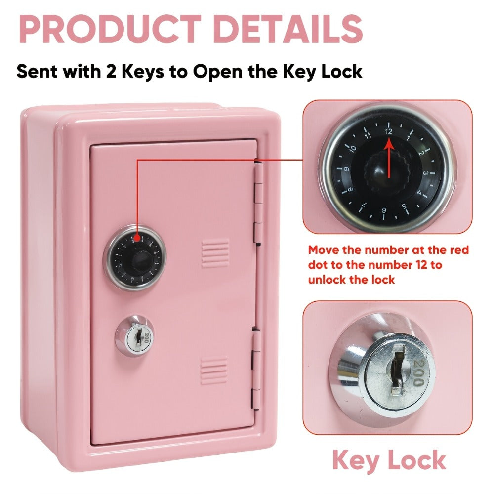 Metal Coin Bank Safe with Key and Combination Lock – Secure Steel Money Box with Removable Drawer, Coin Slot & Cash Storage f