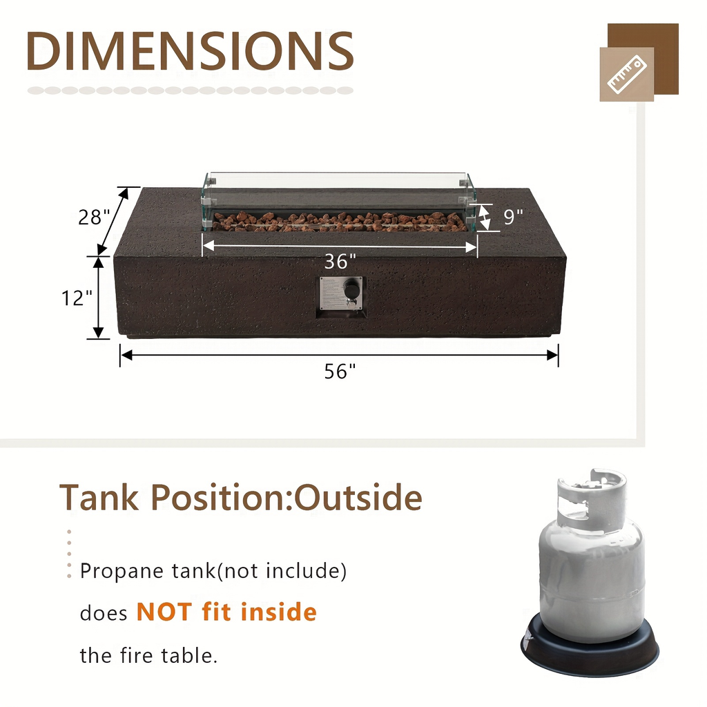 Gas Fire Pit Table Outdoor Propane Fire Pit 16" Round Patio Firepit Table 50000 BTU Electronic Ignition for Backyard Garden P