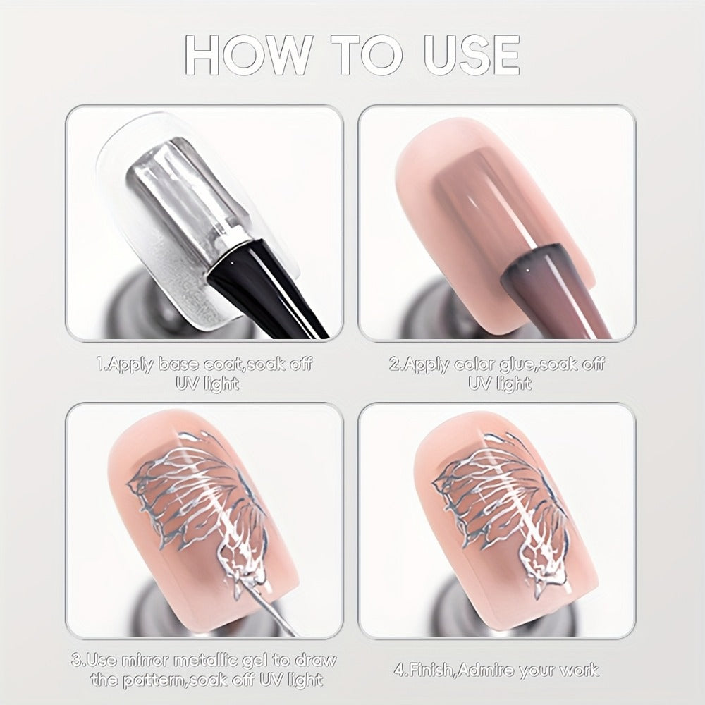 Mirror Metallic Silver Nail Art Gel in XEIJAYI Electroplating-Style Bottle with Cap-Mounted Detail Brush — image 10