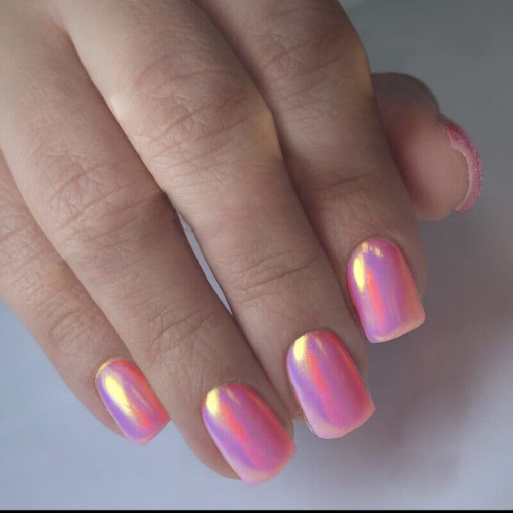 Press On Nails 96-Piece Short Square Set with Pink Chrome Mirror Metallic Full-Cover Finish — image 12