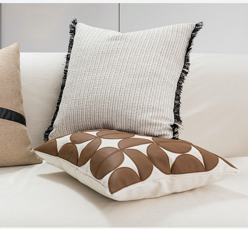Nordic PU Leather Pillow Geometric Abstract Veneer Stitching Cushion Simple Modern Living Room Backrest Pillow Pillow Cover