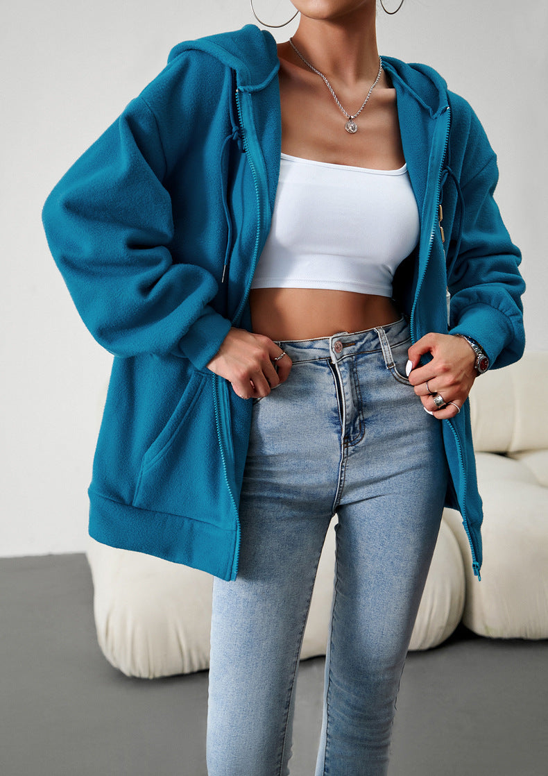 Casual Fashion Hooded Cardigan Jacket With Pockets Winter And Autumn Loose Sports Coat Women Solid Outwear Clothing