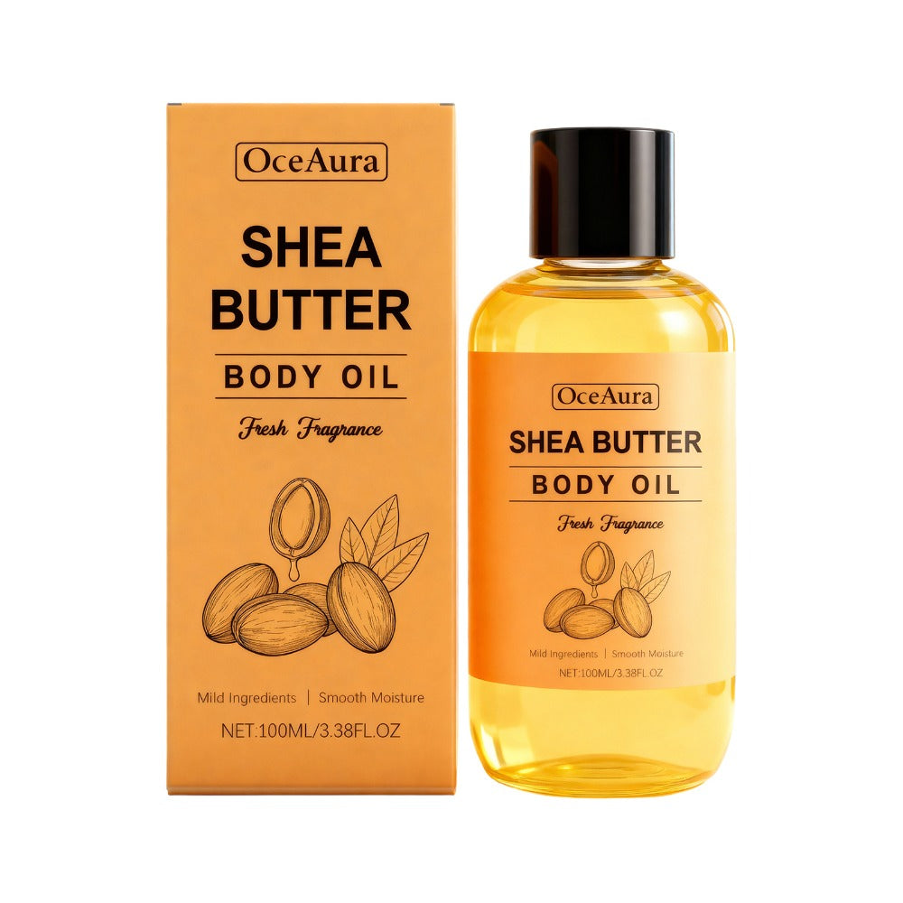 Shea Butter Body Oil, Two-Piece Set of 100ml Flip-Top Bottles with Coordinated Orange Labels — image 2