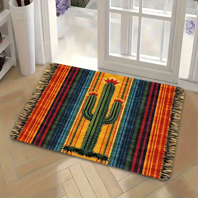 Area Rug Mexican Cactus Stripe Flannel Mat with Five Size and Set Choices for Kitchen or Entryway — image 4