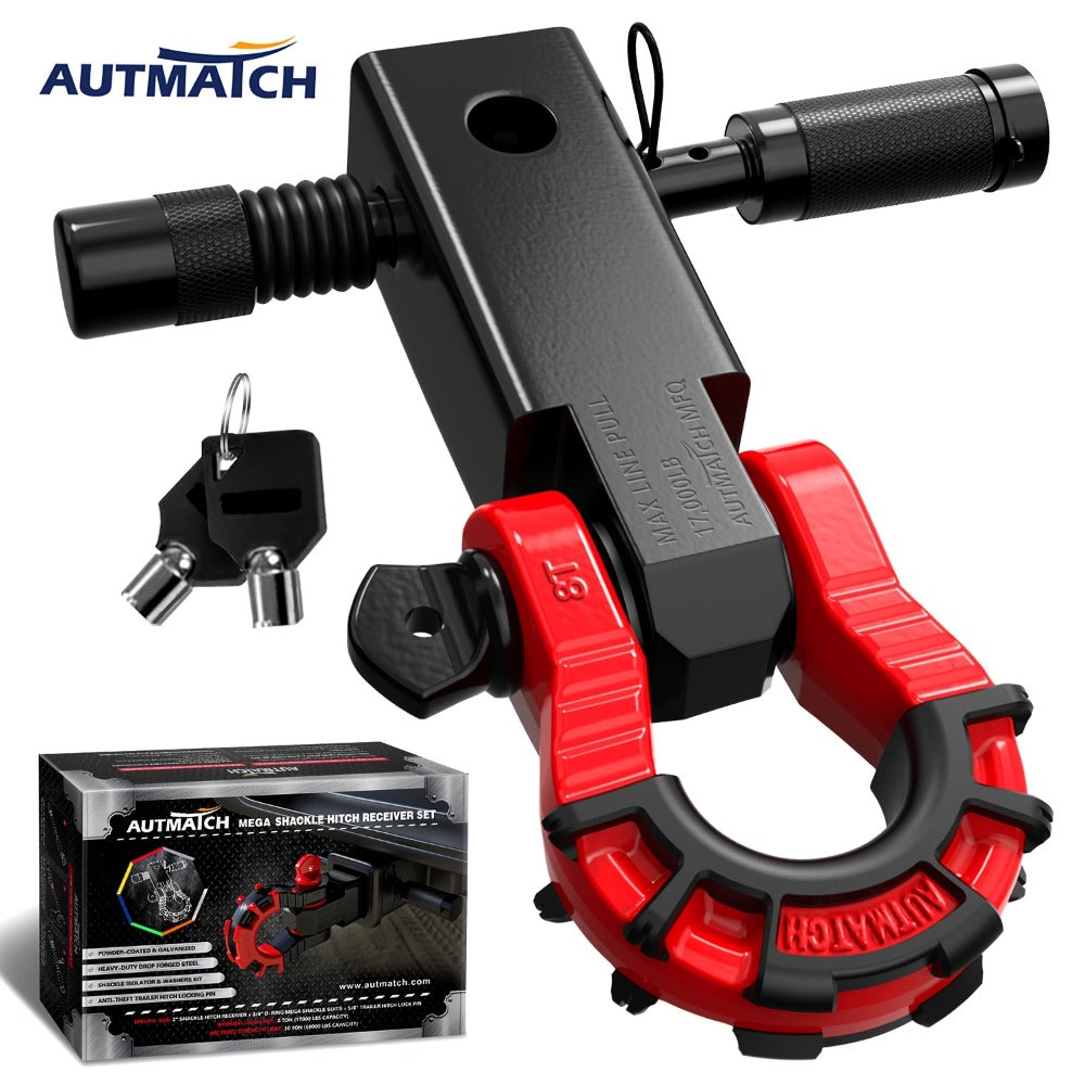 Shackle Hitch Receiver 2-Inch 68, 000 lb Break Strength with 3/4" D-Ring & 5/8" Hitch Lock Pin – Heavy Duty Drop Forged Steel