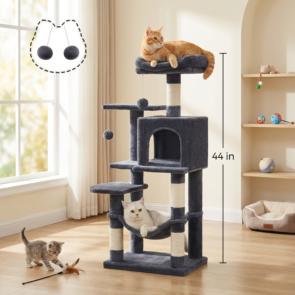44- or 66-Inch Cat Tree Condo with Cave, Hammock, Raised Platforms and Four Color Options for Indoor Cats — image 2