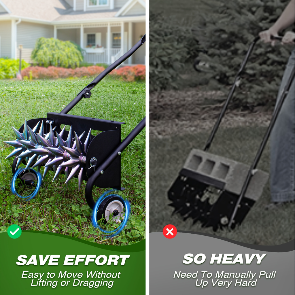 Rolling Lawn Aerator Push Spike 16.5" with 5-Star Steel Tines, Weight Tray & Steel Handle for Deep Soil Aeration — image 6