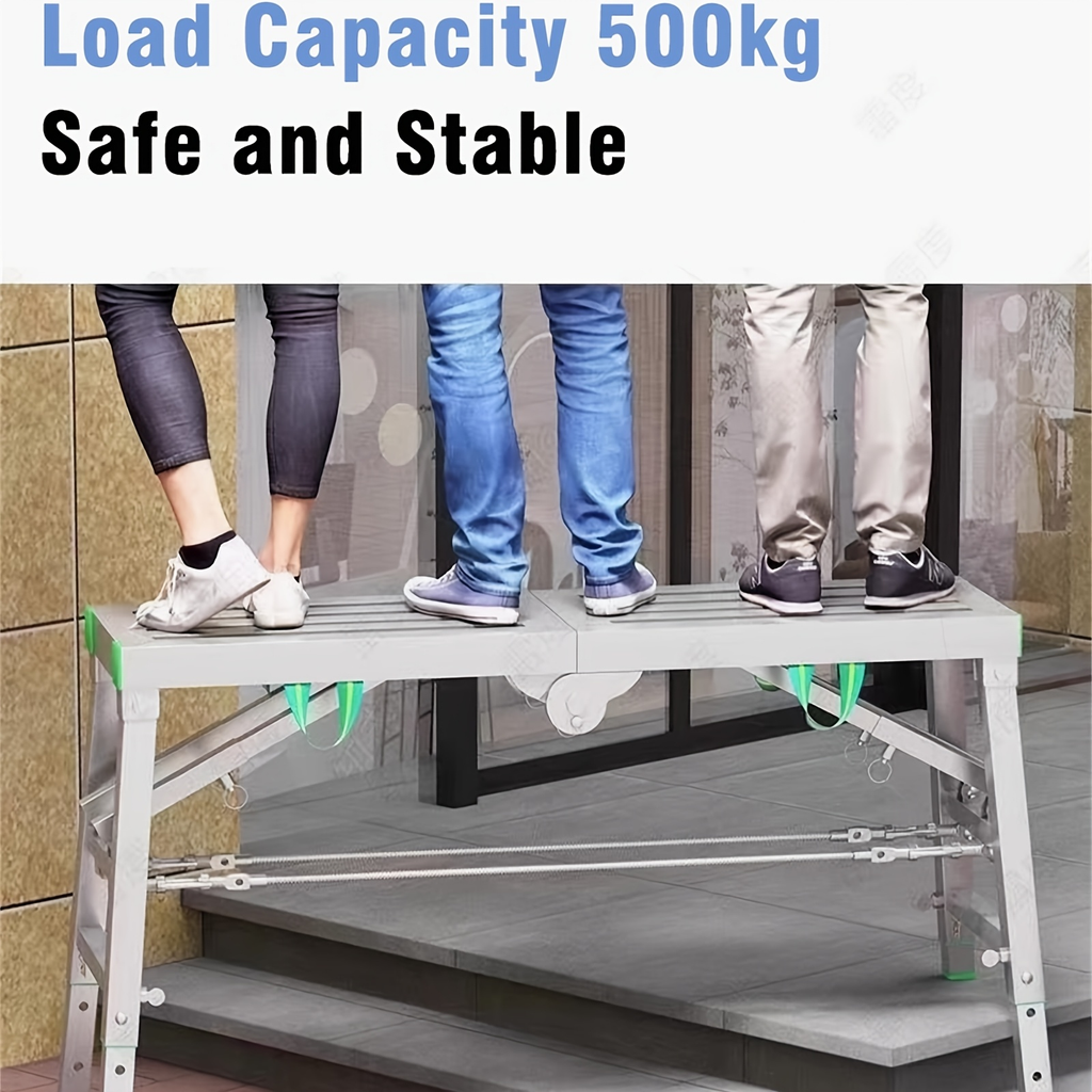 Scaffolding Work Platform Folding Steel Step Ladder Adjustable Height Portable Drywall Bench for Garden, Patio and Yard Use —