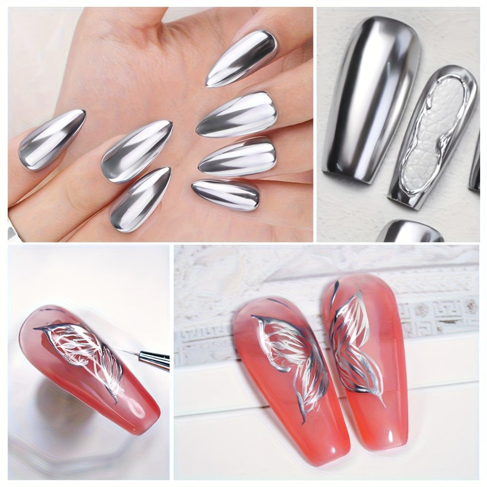 Mirror Metallic Silver Nail Art Gel in XEIJAYI Electroplating-Style Bottle with Cap-Mounted Detail Brush — image 8