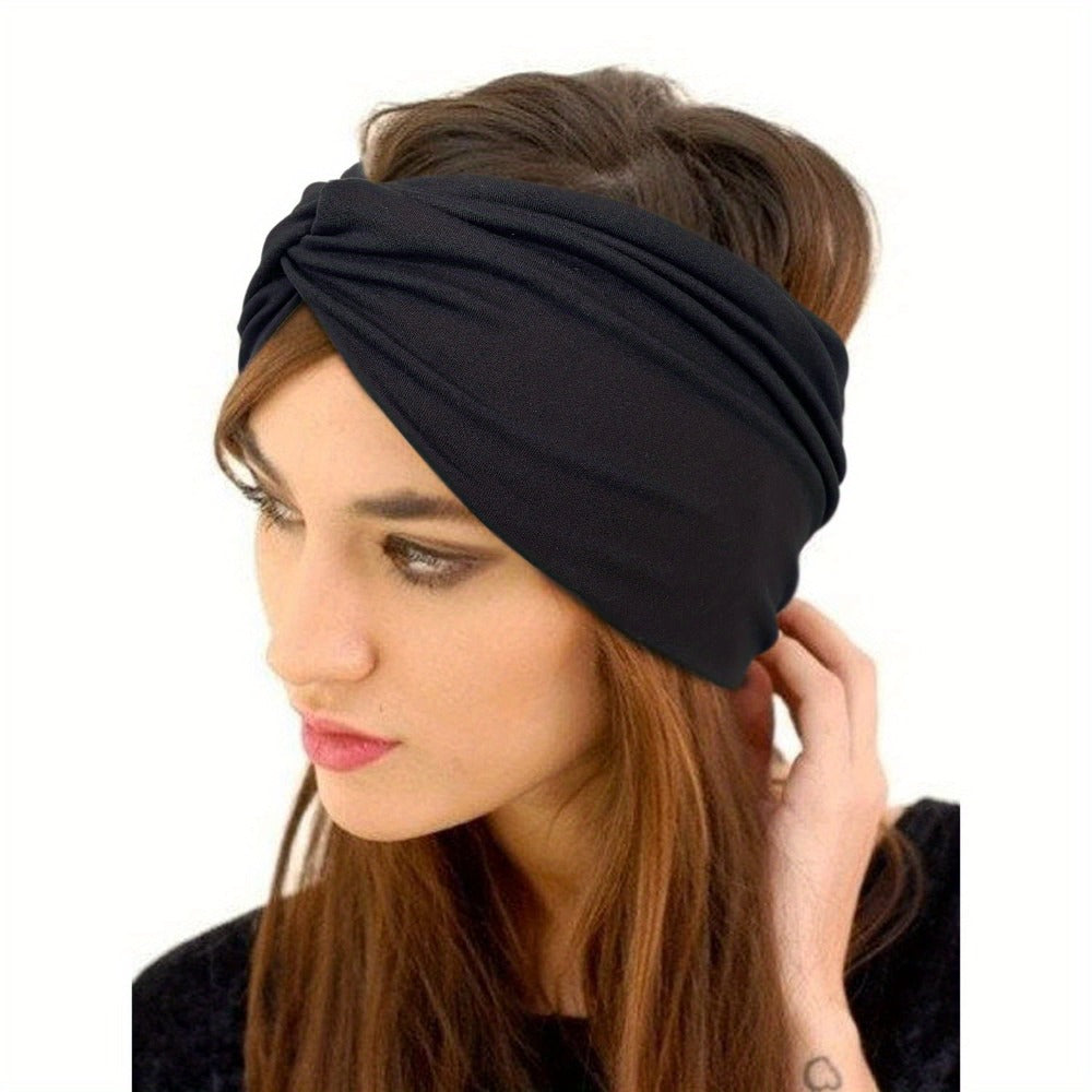 Stretchy Headbands 20 Pack for Women & Men – Soft Sweat-Wicking Non-Slip Elastic Turban Knot Hair Wraps Breathable Solid Colo