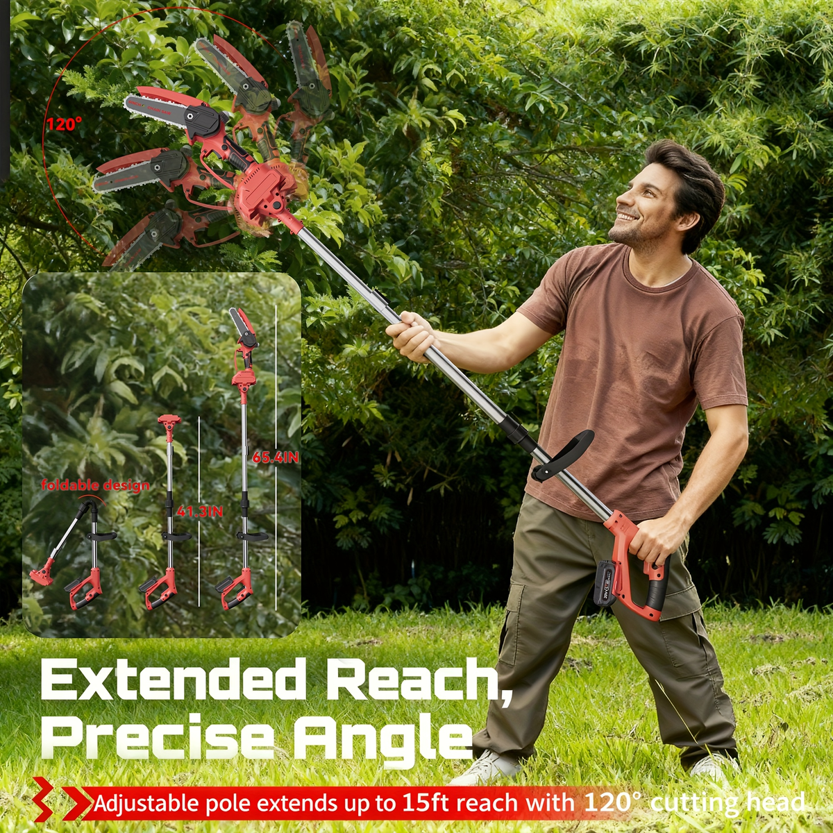 6-Inch Foldable Cordless Pole Saw with Two Chains, Red or Yellow Dual-Battery Packs and Black Option — image 9