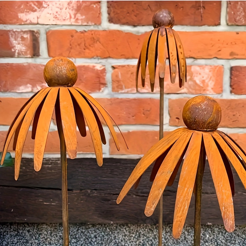 Rustic Iron Coneflower Garden Stake with 78 cm Stem, 13 cm Bloom and Ground Insert for Pots and Borders — image 3