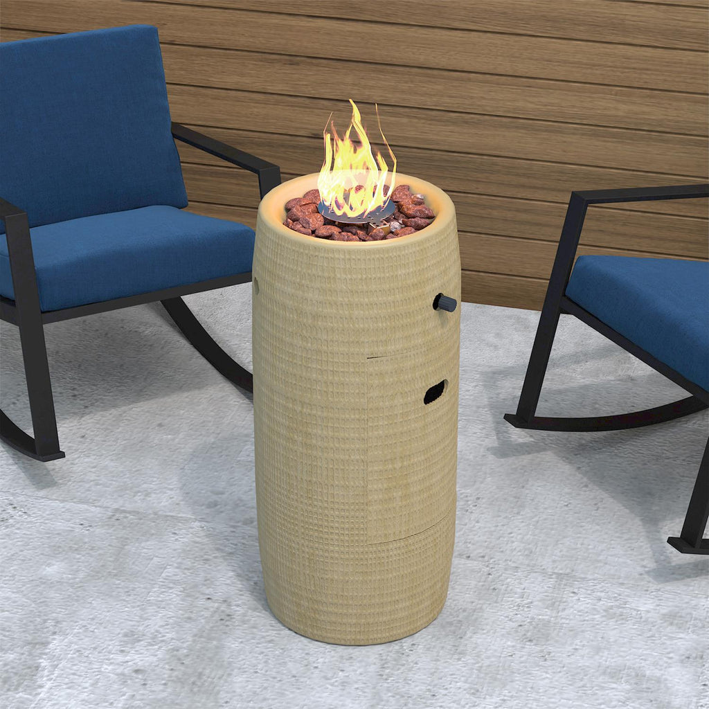 Propane Fire Pit Portable 11 Inch Outdoor 15000 BTU Self-Lighting Metal Concrete All-Weather Round Patio for Garden, Patio an