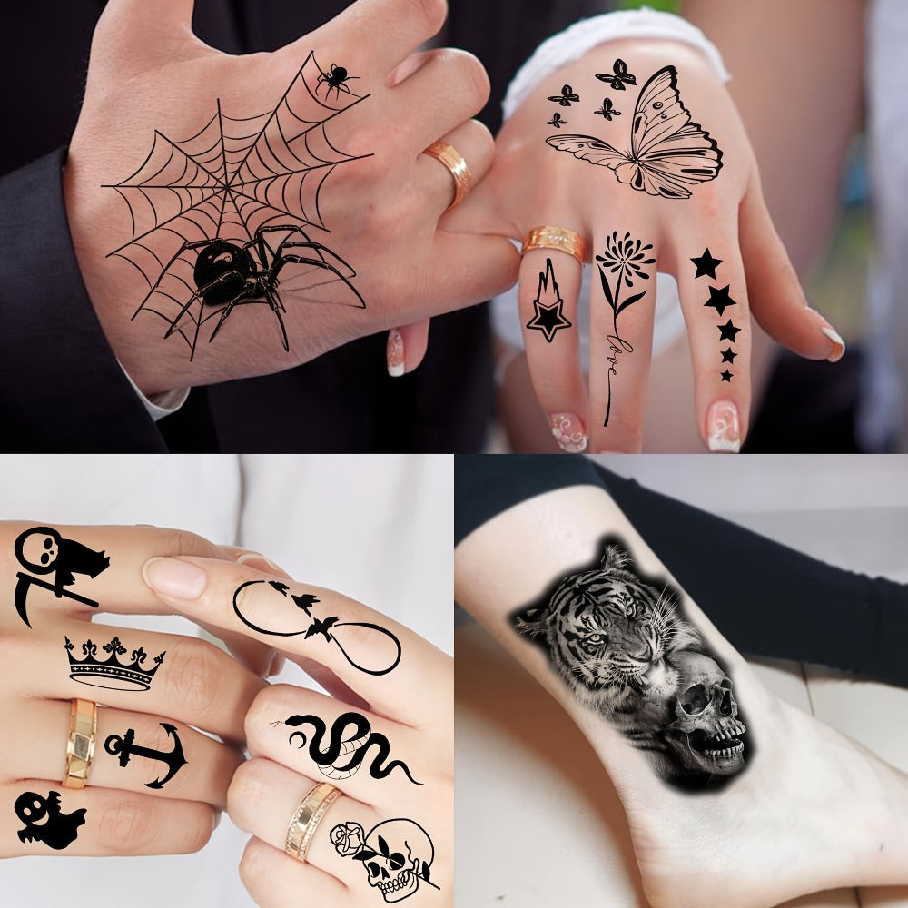 Temporary Tattoos, 71-Sheet Old School and Gothic Set with Tiger, Wolf, Lion, Dragon, Skull and Floral Motifs — image 9