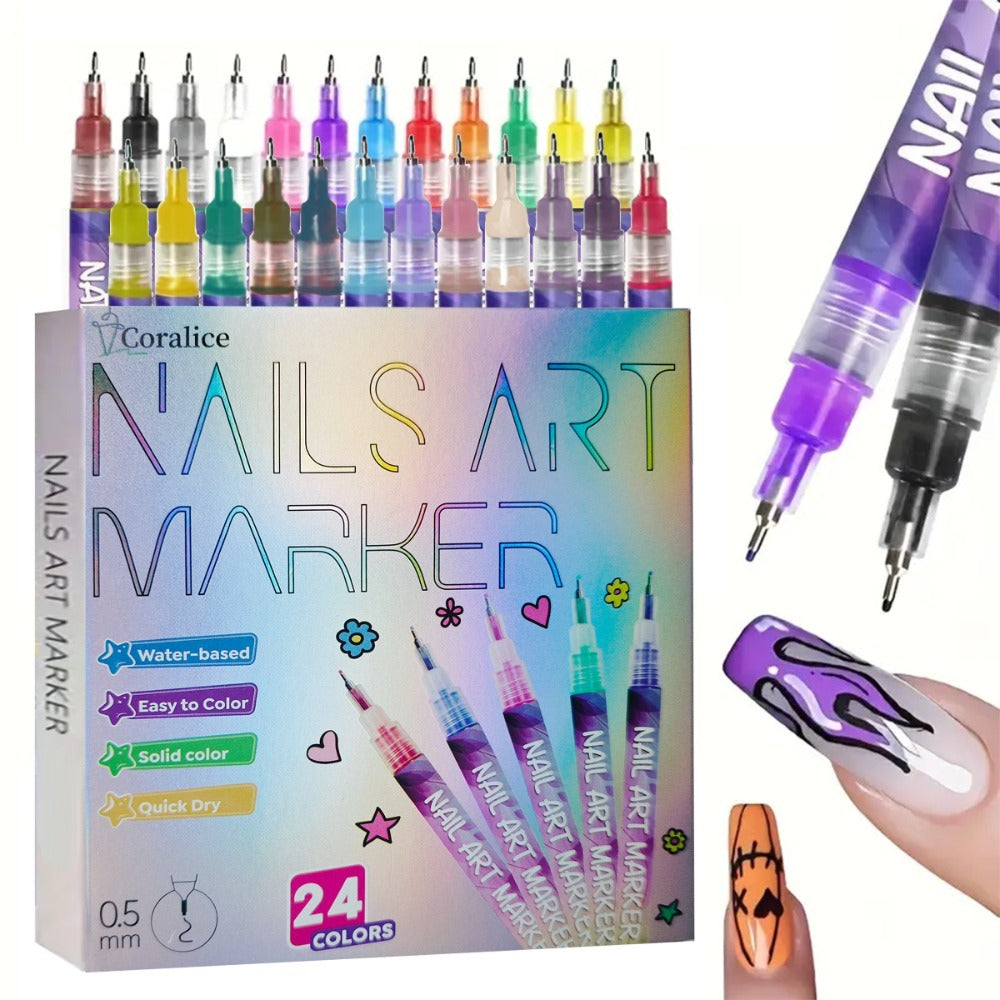 Nail Art Pens 24-Color Water-Based Marker Set with 0.5mm Fine Tips in a Boxed Multicolor Tray — image 3