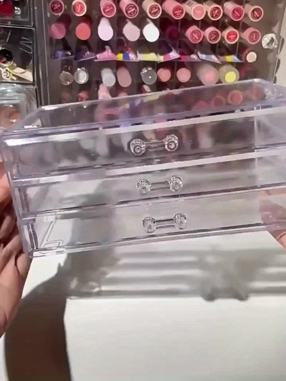 Clear Acrylic Makeup Organizer 5-Tier with Drawers Dustproof Cosmetic Storage for Lipstick Foundation Brushes Skincare — imag