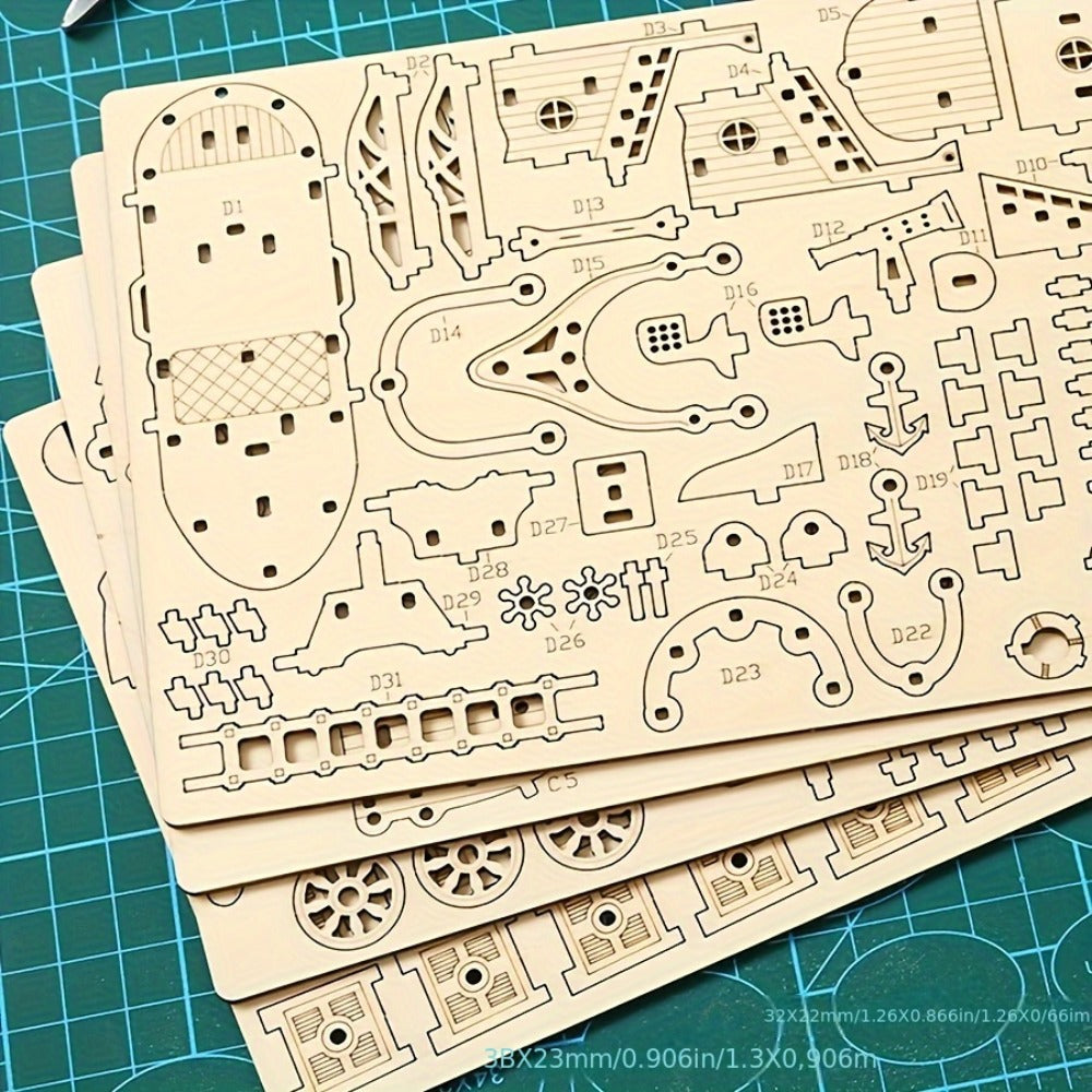 Steampunk Wooden Airship Model Kit with 160 Pieces and Pictured 18.5 x 12.8 x 16.5 cm Assembled Size — image 4