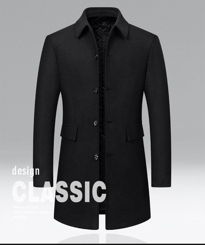 Lapel New Middle-aged Men Coat Woolen Coat
