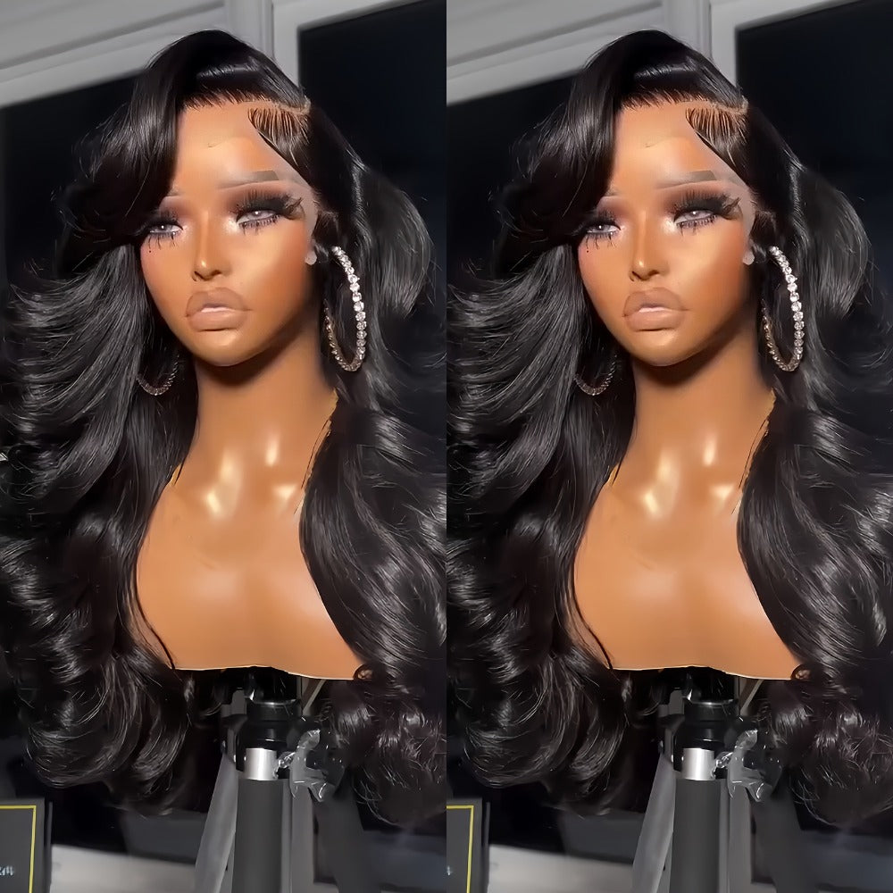 13x4 HD Lace Front Body Wave Synthetic Wig 250% Density Glueless Natural Black Crimson, for Home, Travel and Salon Hair Styli